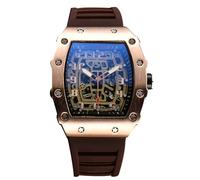 RORIOS Montres Quartz pour Homme Montre de Poignet Mode Tonneau Montre Bracelet Lumineuse Analogique Montre Décontracté Sport avec Calendrier Or Rose Café