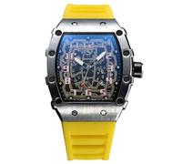 RORIOS Montres Quartz pour Homme Montre de Poignet Mode Tonneau Montre Bracelet Lumineuse Analogique Montre Décontracté Sport avec Calendrier Argent Jaune