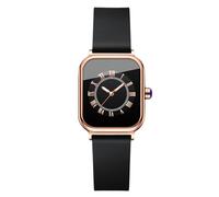 RORIOS Montres Rectangle pour Femmes Montres Analogique Quartz Montre de Poignet Dames Minimaliste Montre Vintage décontracté avec Bracelet en Silicone Noir A