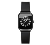 RORIOS Montres Rectangle pour Femmes Montres Analogique Quartz Montre de Poignet Dames Minimaliste Montre Vintage décontracté avec Bracelet en Silicone Noir B
