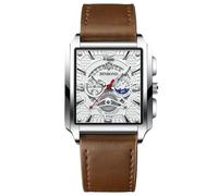 RORIOS Montres Rectangulaires pour Hommes Montre de Poignet Mode Analogique Quartz Montre Affaires Étanche Regarder Lumineuse Bracelet Pelle Blanc Marron