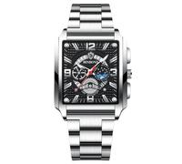 RORIOS Montres Rectangulaires pour Hommes Montre de Poignet Mode Analogique Quartz Montre Affaires Étanche Regarder Lumineuse Bracelet Acier Inoxydable Noir Blanc B