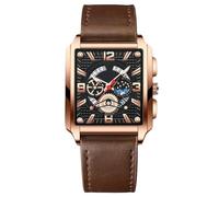 RORIOS Montres Rectangulaires pour Hommes Montre de Poignet Mode Analogique Quartz Montre Affaires Étanche Regarder Lumineuse Bracelet Pelle Noir Marron