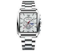 RORIOS Montres Rectangulaires pour Hommes Montre de Poignet Mode Analogique Quartz Montre Affaires Étanche Regarder Lumineuse Bracelet Acier Inoxydable Blanc