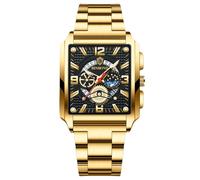 RORIOS Montres Rectangulaires pour Hommes Montre de Poignet Mode Analogique Quartz Montre Affaires Étanche Regarder Lumineuse Bracelet Acier Inoxydable Or Noir B