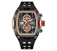 RORIOS Montres Tonneau pour Homme Montre de Poignet Mode Multifonction Montre Analogique Quartz Montre Punk Chronographe avec Bracelet en Silicone Noir B