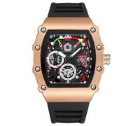 RORIOS Montres Tonneau pour Homme Montre de Poignet Mode Quartz Montre Lumineuse Analogique Montre Sport Acier Inoxydable avec Bracelet en Silicone Noir C