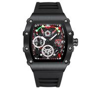 RORIOS Montres Tonneau pour Homme Montre de Poignet Mode Quartz Montre Lumineuse Analogique Montre Sport Acier Inoxydable avec Bracelet en Silicone Noir A