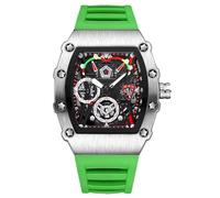 RORIOS Montres Tonneau pour Homme Montre de Poignet Mode Quartz Montre Lumineuse Analogique Montre Sport Acier Inoxydable avec Bracelet en Silicone Vert