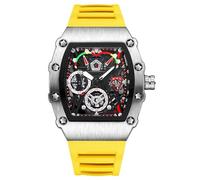 RORIOS Montres Tonneau pour Homme Montre de Poignet Mode Quartz Montre Lumineuse Analogique Montre Sport Acier Inoxydable avec Bracelet en Silicone Jaune