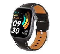 RORIOS Smartwatch pour Hommes Femmes Montre-Bracelet Intelligente Sportifs Fitnes Montres Aktivität Tracker avec Bracelets en Cuir Noir B