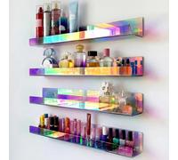 RORKIM Lot de 4 étagères murales flottantes en acrylique irisé de 38,1 cm pour mur, lunettes de soleil modernes, huiles essentielles, étagère murale de rangement pour jouets