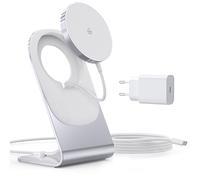 RoRoSkin Chargeur Mag Safe pour iPhone, 15W Chargeur sans Fil inductif pour iPhone 17e 17 16 15 14 13 12 Pro Max/Air/Plus/Pro, Magnétique Rapide sans Fil, Argent avec Adaptateur