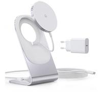 RoRoSkin Chargeur Mag Safe pour iPhone, 15W Chargeur sans Fil inductif pour iPhone 17e 17 16 15 14 13 12 Pro Max/Air/Plus/Pro, Magnétique Rapide sans Fil, Argent avec Adaptateur