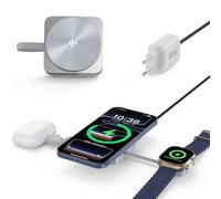RoRoSkin Chargeur sans Fil 3 en 1 Qi2 certifié 15W, Station de Charge inductive per iPhone Della Serie 17/16/15/14/13/12, Apple-Watch AirPods Pro 4/3,Bloc d'alimentation USB-C 30W et câble de Charge