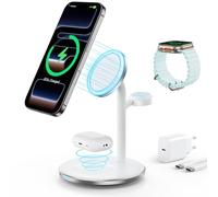 RoRoSkin Station de Charge inductive, Chargeur de Station de Charge sans Fil 3 en 1, Chargeur sans Fil Compatible avec Chargeur Mag Safe pour iPhone 16 15 14 iWatch Ultra 2/1,Series 10/9