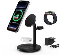 RoRoSkin Station de Charge inductive, Chargeur de Station de Charge sans Fil 3 en 1, Chargeur sans Fil Compatible avec Chargeur Mag Safe pour iPhone 16 15 14 iWatch Ultra 2/1,Series 10/9/8