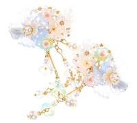 RORPOIR 1paire Accessoires Coiffure Chinois Hanfu pour Femmes Barrettes avec Fleurs et Pompons Pinces à Cheveux Élégantes pour Cérémonie et Usage Quotidien Bleu Motif de Bananier
