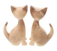RORPOIR 2 Pièces Lot de 2 Figurines de Chats en Bois Naturel 18 CM - Décoration Intérieure pour Bureau, Étagère et Salon - Sculptures Artisanales Minimalistes Art de Chaton, Objets