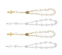 RORPOIR 4 Pièces Bracel Baptême Perles de Rose de Bracelets Religieux Faits Main pour Nées Souvenirs pour Cérémonies de Christening Première Communion