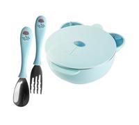 RORPOIR Bol Bébé En Acier Inoxydable Avec Ventouse Assiette Compartiment Cartoon Ours Pour Nourrissons Ensemble De Repas Anti Dérapant Avec Cuillère Et Fourchette Garde Au Chaud