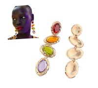 RORPOIR Boucles D’oreilles Pendantes Vintage Couleur Pierre Brillante En Alliage Femme Fête Plage Longue Élégante Style Rétro
