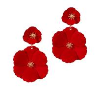 RORPOIR Boucles Oreilles Fleur Créative Rouge Pendentif Double Émail Bijoux Mode pour Filles Design Simple et Attrayant