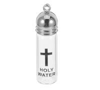 RORPOIR Bouteille D’Eau Bénite en Verre 35X11 MM Croix Bouchon Acrylique Argenté Brillant Récipient Vide pour Baptême Chrétien Pendentif Vase Bénitier Accessoire Cérémonie Religieuse