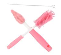 RORPOIR Brosse De Nettoyage Pour Biberon Et Tétine Bébé, Manche Long En Silicone Alimentaire, Rouge Cerise, Set Multifonction Pour Pailles Et Bouteilles, Entretien Hygiénique Quotidien, Lot Complet