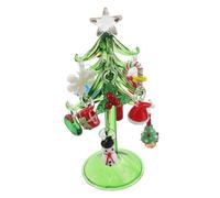 RORPOIR Crystal Christmas Tree Ornament Miniature Glass Pine Tree Decor with Snowman Claus Charms for Xmas Tabletop Centerpiece Home Party Decoration