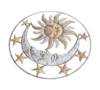 RORPOIR Décoration Murale Solaire et Lunaire en Fer Forgé pour Jardin et Patio, Pendentif Mural Décoratif Jaune, Ornement Extérieur Résistant aux Intempéries, Art Mural Bohème et Suspendu