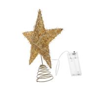 RORPOIR Étoile Sapin de Noël Fer Dorée avec Lumières LED Chaudes Décoration de Noël avec Base à Ressort Ornement Solide et Élégant pour Sapin