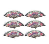 RORPOIR Éventail Pliant en Dentelle de Fleur Espagnole avec Cadre Noir Robuste et Tissu en Soie, Lot de 6 pour Fête Dansante Rétro et Décoration Murale Élégante