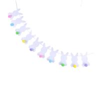 RORPOIR Guirlande Décorative de Pâques en Non-tissé Blanc 2,5 Mètres Lapins et Pompons Colorés pour Décoration Intérieure et Accessoires Photo