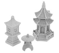 RORPOIR Lot De 3 Décor Paysager De Statue De Pagode en Pierre pour Jardin Et Extérieur, Maquette De Pavillon Miniature, Ensemble De 3 Pièces
