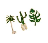 RORPOIR Lot de 3 Épingles à Poitrine en Alliage Vert de Feuille, Cactus et Cocotier, Broches Élégantes et Fines pour Décoration de Fête et Costume