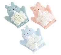 RORPOIR Lot de 3 Moufles de Toilette Bébé Motif Dessin Animé Double Face Doux en Fibre Couleurs Bleu Orange-Rose et Vert Menthe pour Gommage Corporel et Bain Réutilisable à la Maison