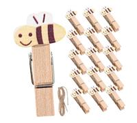 RORPOIR Lot de 50 Pinces à Linge Abeille Artisanales Miniatures en Bois avec Ficelle de Jute Robuste, Décoration Créative pour Photos, Sachets de Goûter et Fêtes à Thème Nature