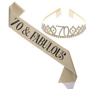RORPOIR Set de Décoration D'anniversaire 70 Couronne Dorée en Cuir et Écharpe Pailletée pour Fête Élégante et Accessoires Photobooth