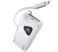 RORRY Batterie externe pour ordinateur portable, 25 000 mAh 65 W, chargeur rapide PD avec câbles rétractables intégrés, pour iPhone 16/15, MacBook, Samsung, Dell, XPS, iPad, Steam Deck, blanc