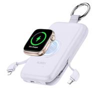 RORRY Chargeur portable, 10 000 mAh PD 20 W à charge rapide avec câbles intégrés, batterie de voyage pour iPhone 17/16/15/14/13/12 et Apple Watch Ultra/11/10/9/8/7/6/5, violet