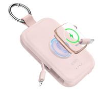 RORRY Batterie Externe de téléphone Portable 5000 mAh avec câbles intégrés, Porte-clés Compatible avec iPhone 16, 15, 14, 13, 12, 11, pour Apple Watch 10/9/Ultra 2/8/Ultra/7/6/SE/5/4/3, Rose