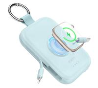 RORRY Batterie Externe de téléphone Portable 5000 mAh avec câbles intégrés, Porte-clés Compatible avec iPhone 16, 15, 14, 13, 12, 11, pour Apple Watch 10/9/Ultra 2/8/Ultra/7/6/SE/5/4/3 Bleu