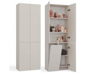 RORY - Armoire de salle de bain avec panier - Dimensions 174x60x30 - Meuble de rangement salle de bain espace buanderie - Beige