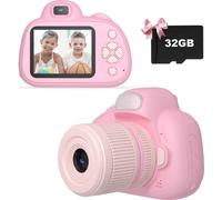 (Rosa)Appareil photo pour enfants, appareil photo numérique pour enfants de 3 à 8 ans, anniversaire, jouet pour filles et garçons, écran IPS 2,4 pouces, caméra vidéo avec flash, carte SD 32G incluse