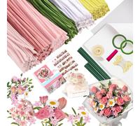 Rosa Bouquet-600 Pièces Fil Chenille, Kit Bouquet Cure Pipe Chenille, Cure Pipe Multicolores, avec Floratape et Tige Fleur Artificielle, Adapté aux Fournitures de Bouquet de Fleurs