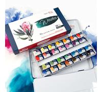 Rosa Gallery Lot de 28 aquarelles « Botanical » de 2,5 ml, étui en métal, aquarelle professionnelle extra fine