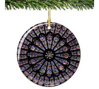 Rosace Décoration de Noël, Porcelaine, 7 cm double face Cathédrale de notre Dame Paris de Noël