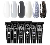 ROSALIND 10ML Gel Construction Ongle 6PCS Pailleté Gray Blanc Acrylique Gel | UV LED Mini Quick Construction Poly Ongle, DIY Nail Art pour Débutant, Professionnel et Salon de Manucure