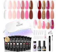 ROSALIND 12*10ml Gel Construction Ongle UV Starter Set avec Mini UV Lampe | 12 Couleurs 10ml Poly Extension d'ongles en Gel Complet Kit Avec Mini UV Lampe, Base&Top Coat Gel, DIY Nail Art pour Femme